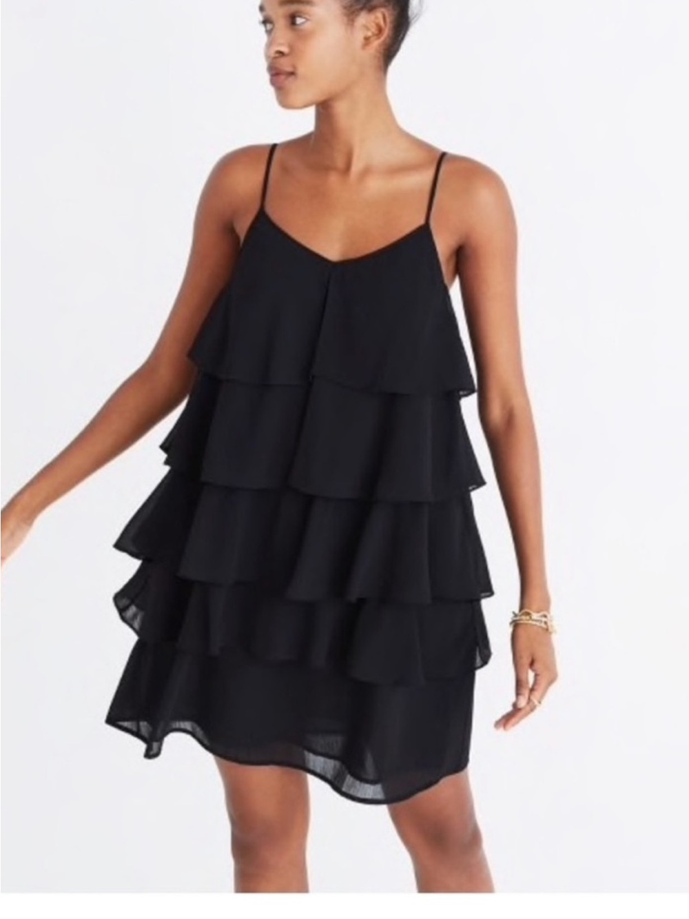 Madewell Black Tiered Ruffle Slip Mini Dress